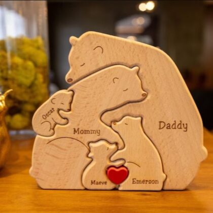 Engraved Wooden Puzzle Set Mother Child Bear Family